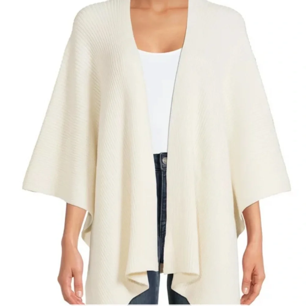 Time  & Tru Womens Ribbed Ruana Wrap One sizes. - Picture 4 of 5